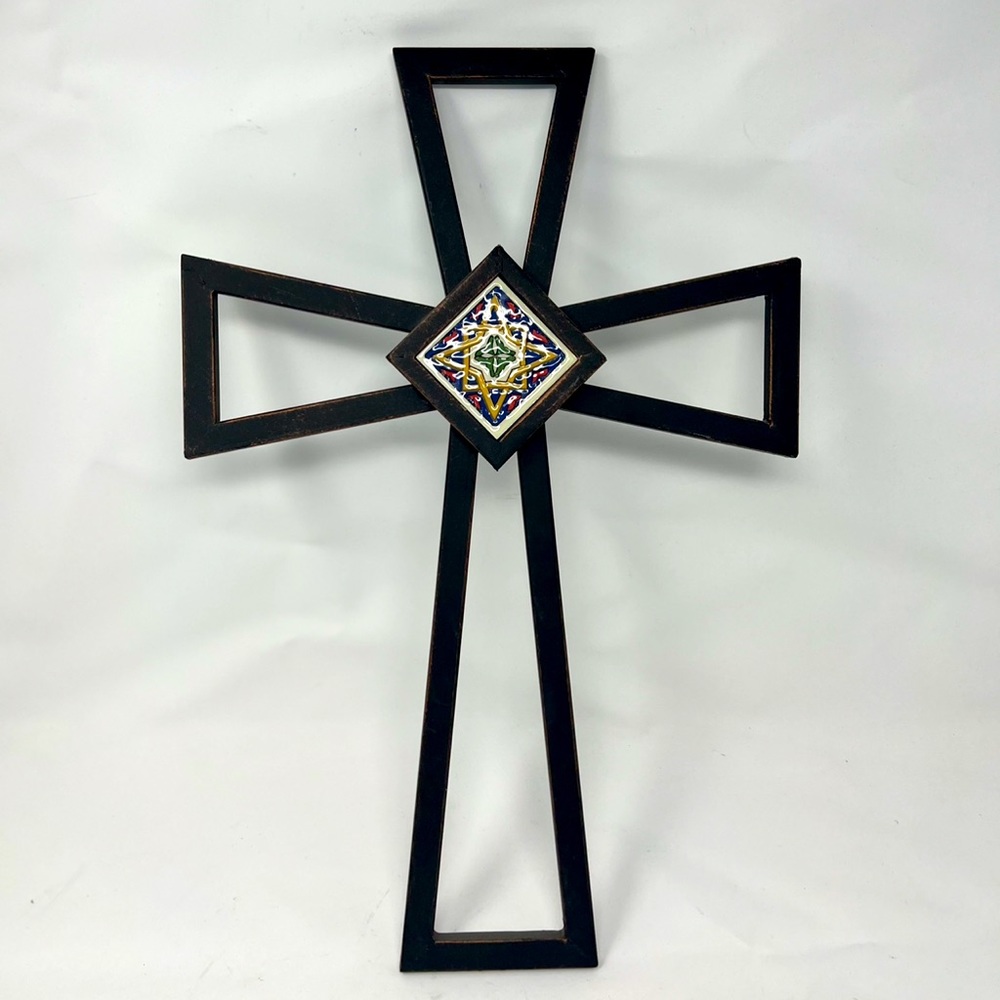 Black Metal Cross with Tile. -  18. X. 12  Wall Decor
